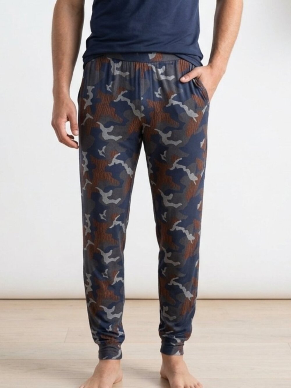 Saxx Sleepwalker Lounge Pants Navy Blue Wood Grain Camo Mens Size S